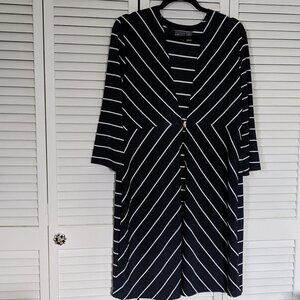 Chico's Traveler Long Striped Cardigan Duster Navy and White Size 2
